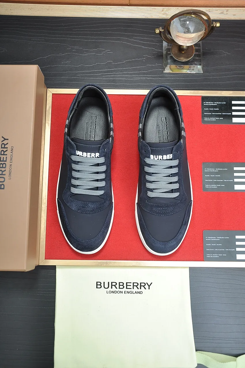 Men's shoes💰480💶[Burberry] (cowhide lining) classic low-top sneakers｜Imported cowhide with classic plaid fabric｜Cow leather lining｜Original outsole｜Fine workmanship and comfortable to wear Size: 38-44 (customized at 45)
